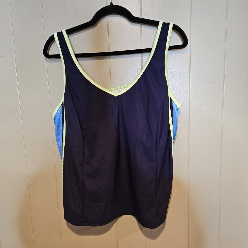 Two Piece Swimsuit, Plus-Size 20, Navy Blue And Neon Green, Beach Summer Pool